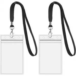 2Pack ID Badge Holder with Lanyards- Heavy Duty Clear ID Card Holder for Lanyard - Black Lanyards with Vertical ID Badge Holder for Offices, Staff, Students, Employees