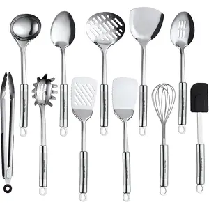 Cooking Utensil Set, 11 count Stainless Steel Kitchen Utensil Set, Nonstick Kitchen Gadgets Cookware Set with Spatula