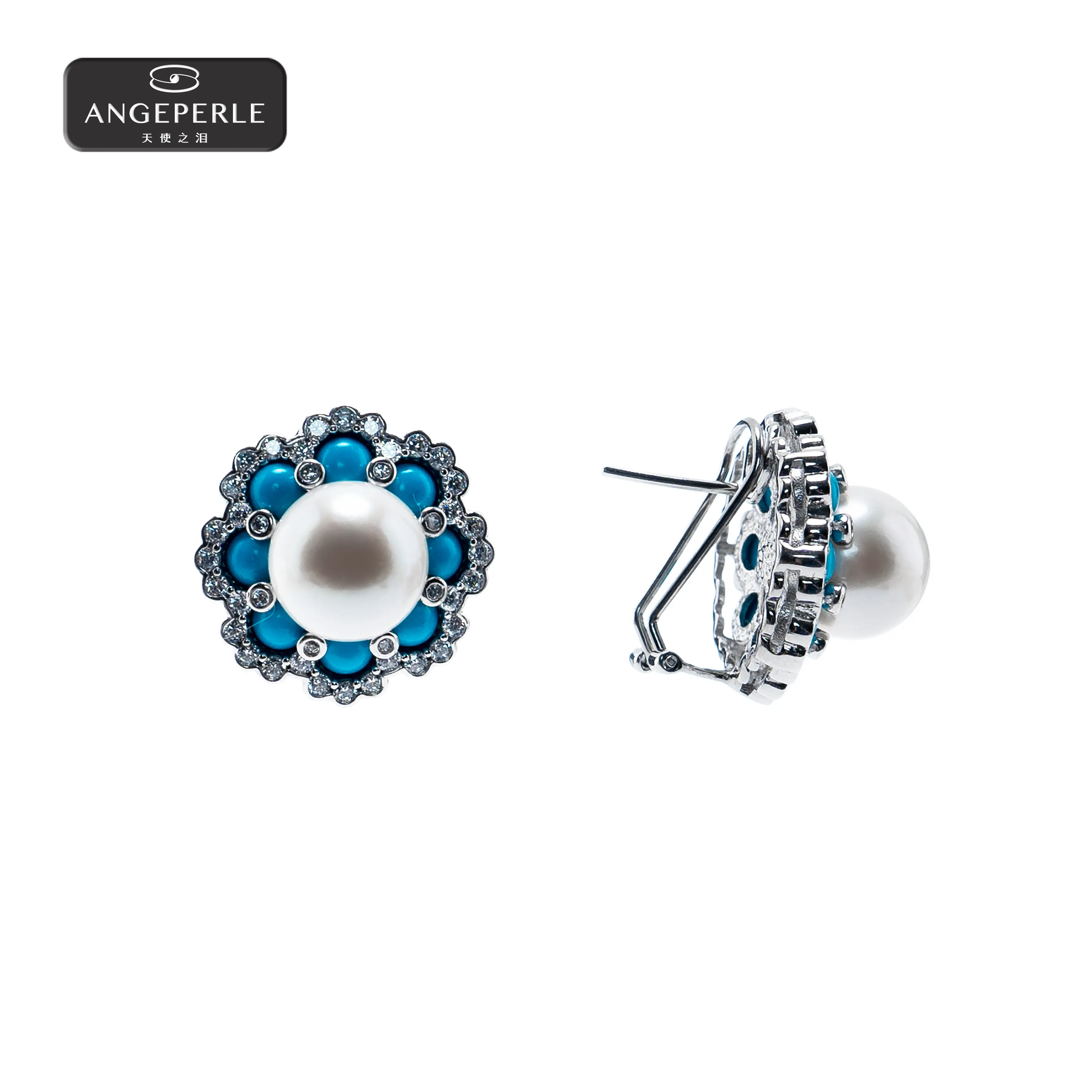 ANGEPERLE S925 Sterling Silver Freshwater Pearl & CGablily Pearl Clip-on Earrings 10-11mm TSSM006