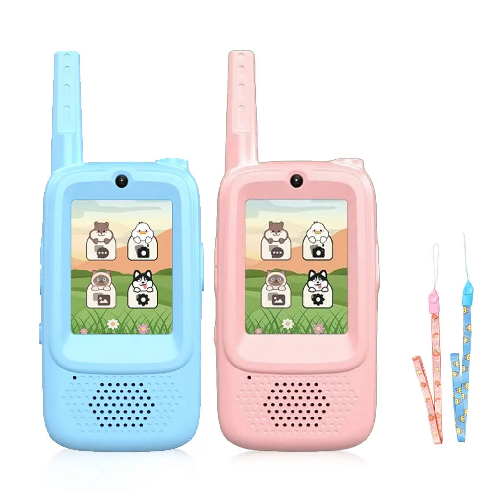 TSBIFV Kids' Rechargeable Whip Antenna Video Walkie Talkie Pair Pack, 2 Toys with Screen, Camera, Long-Range Communication, Pink & Blue Design for Kids, Whip Antenna Walkie Talkies