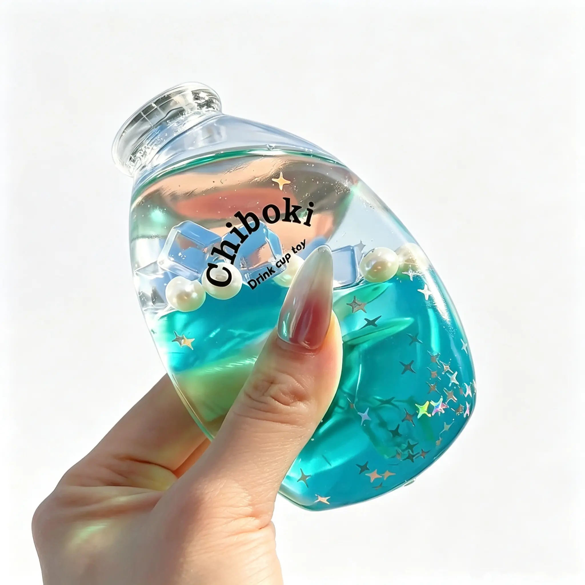 Stress Relief Liquid Bottle Squishy Fidget Toy, Mint Ocean Water fatkunOil Separation Floating Glitter Ornaments Squeeze Toy, ASMR Sensory Desktop Decor, Novelty Handheld Gift For Teens Adults Boys Girls