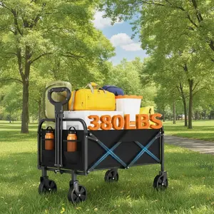 Garvee Upgraded 220L Heavy Duty Folding Wagon Cart – Large Capacity Collapsible Outdoor Utility Trolley with 360° All-Terrain Wheels, Adjustable Handle, Side Pocket for Camping, Beach, Garden