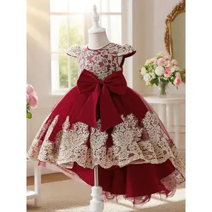 Champagne-colored dress with a floral embroidery pattern, elegant and beautiful, suitable for girls’ birthday parties, anniversaries, and dances GARMENTARY