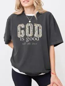 "Faith-Inspired Floral" T-Shirt, Charcoal Tee with Artistic Design, Womenswear, Ideal for Faith Trendsetters & Boho Style Admirers, Perfect for Daily Wear, Fusion of Faith Vibe & Floral Design