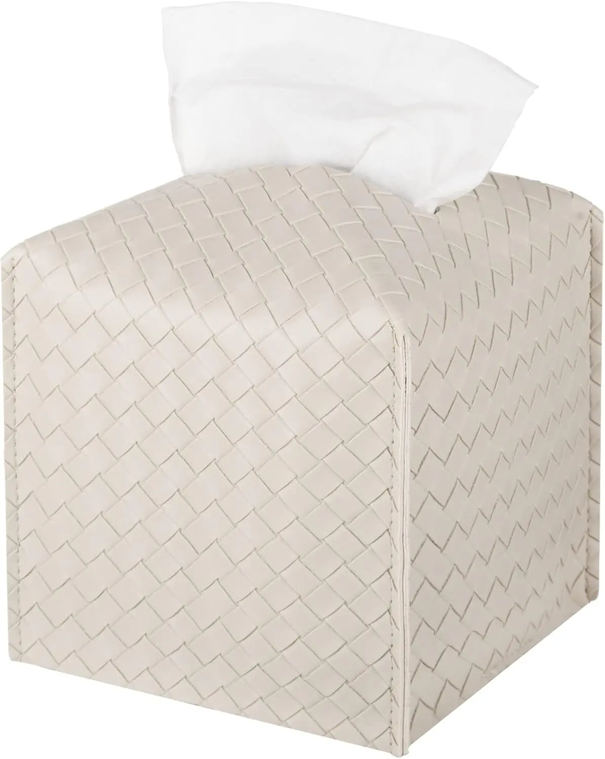Faux Leather Tissue Box Cover, Square Facial Tissue Case, Facial Paper Dispenser for Bathroom.