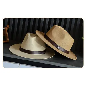 Spring and summer new top outdoor hat Panama British straw sunscreen visor men's belt papyrus beach hat wide brim bucket hat Structured Hat Golf Cap