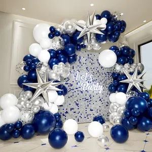 161PCS Navy Blue and Silver Balloon Arch Kit with Confetti & Star Balloons for Party Decorations