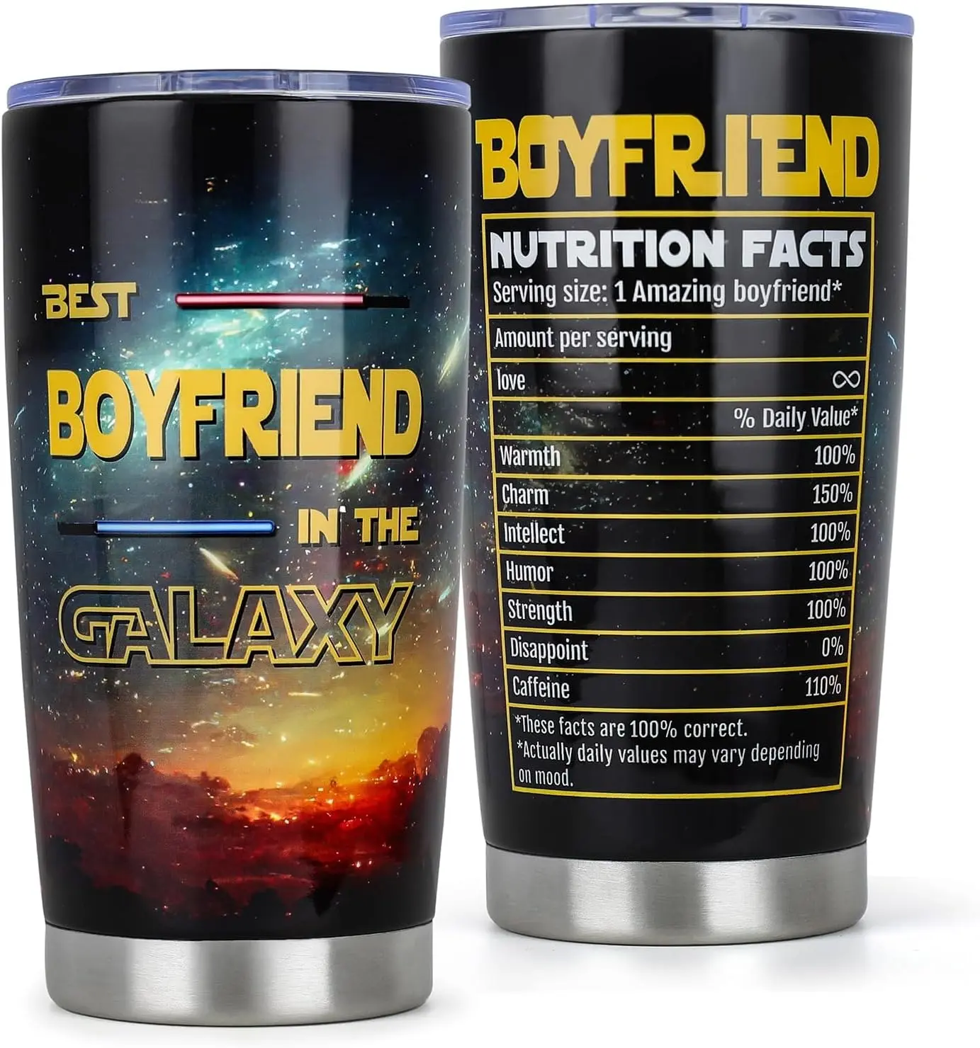 Best Boyfriend in the Galaxy Tumbler, Funny Boyfriend Nutrition Facts Travel Mug, Stainless Steel Coffee Tumbler, Valentine Gift for Him