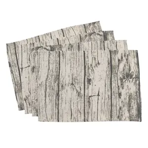 SARO  14 x 20 in. Rectangle Wood Print Placemats Natural - Set of 4