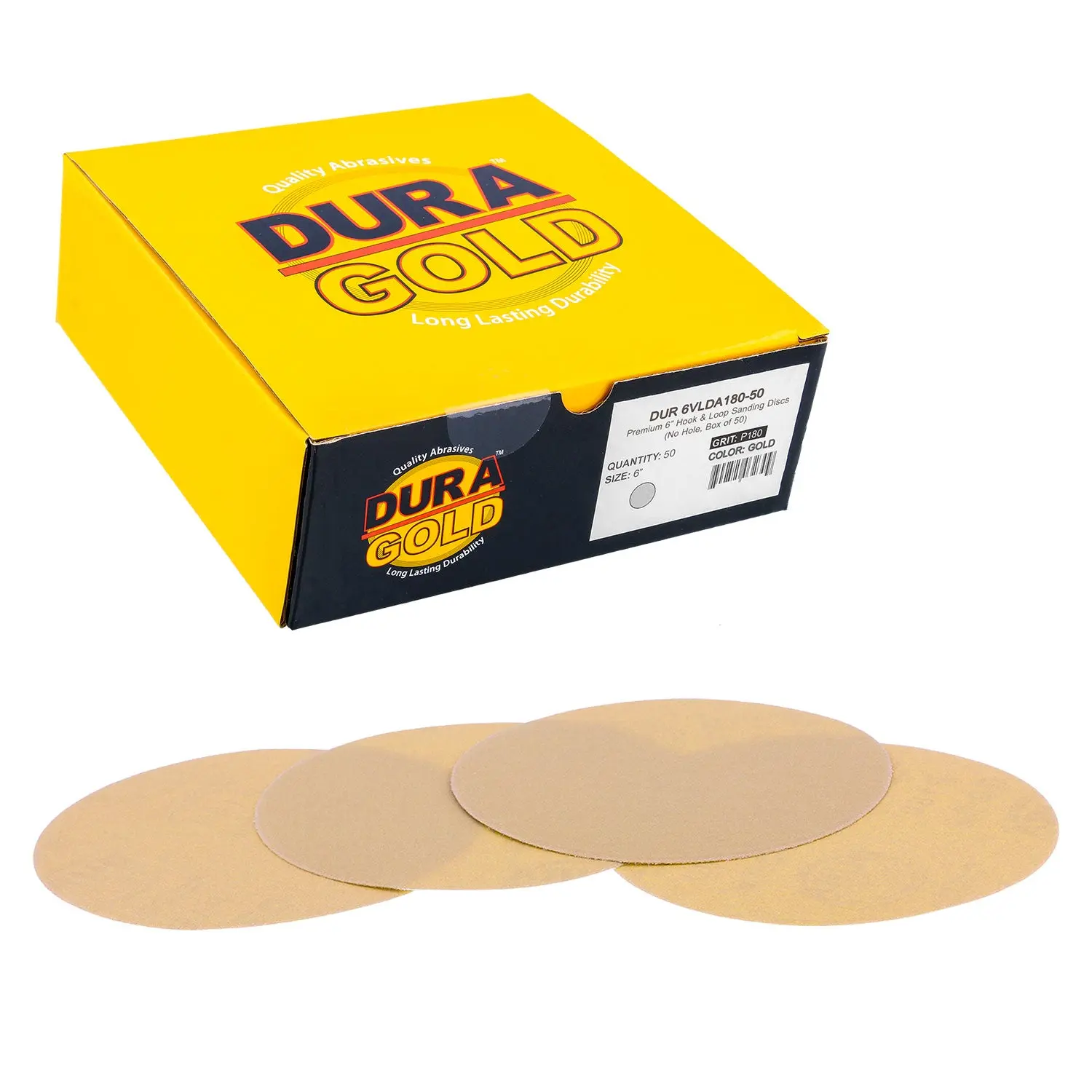 180 Grit - 6" Gold Hook & Loop No Hole Pattern Sanding Discs for DA Sanders - Box of 50