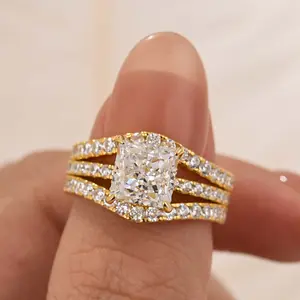 Effinny Jewelry 2.0ct Princess Cut Insert CZ Wedding Ring Set With Engagement Ring Enhancer, 925 Sterling Silver Promise Ring, Bridal Ring for Proposal, Wedding, Travel, Bridal Ring Sets, Promise Engagement Rings
