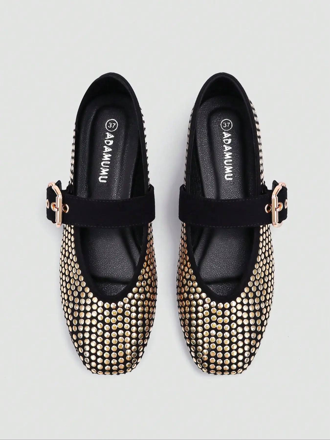 Women's Mary Jane Flat Shoes, Walking Shoes, & Rivet Design, Comfortable Daily Wear, Party Style Footwear, Metal Buckle Strap, Square Toe Flats, Casual Flats, Elegant Flats, Stud Embellishment, Rubber
