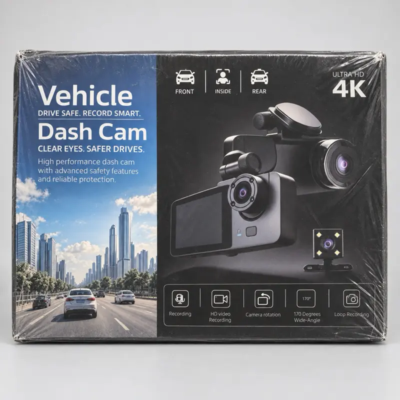 Vehicle Dash Cam Ultra HD 4K Front Inside Rear Recording HD Video 170 Degrees Wide Angle Loop Recording Clear Eyes Safer Drives