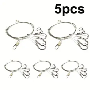 5pcs Steel Wire Leader Fishing Hooks, Durable Fishhooks for Angling, Essential Fishing Accessories, High-Quality Fishing Gear, Fishing Tackle, Fishing Equipment
