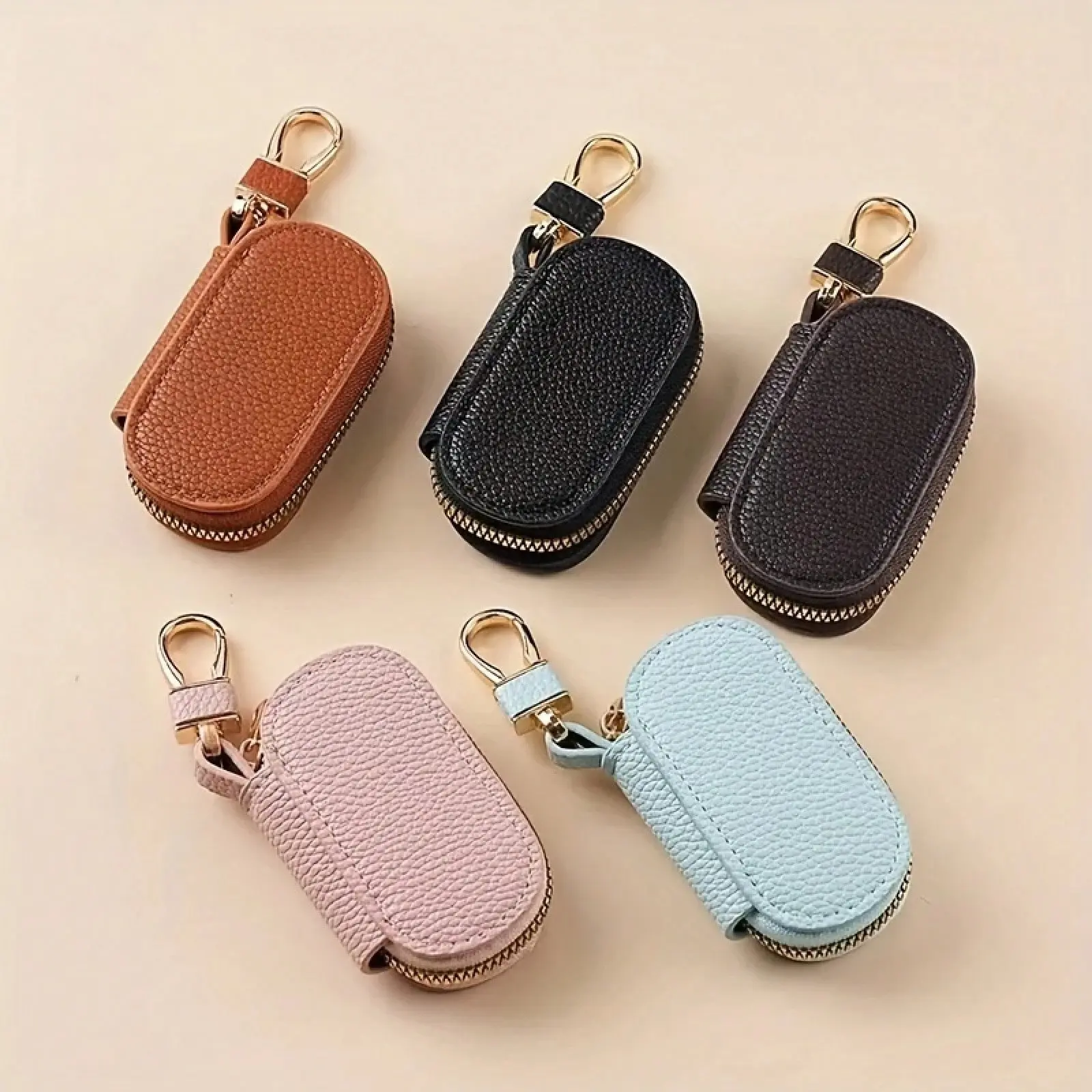 Women's Lychee Pattern Key Pouch, Solid Color Design, Universal Fit, Large Capacity Storage, Ideal for Daily Use & Organizing Keys