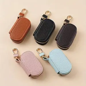 Women's Lychee Pattern Key Bag, Solid Color Design, Universal Fit, Large Capacity Storage, Ideal for Daily Use & Organizing Keys