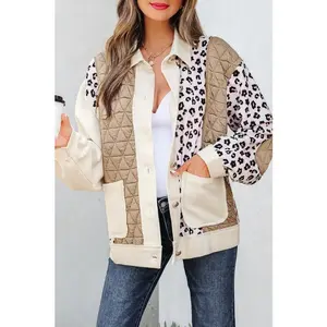 Leopard Waffle Quilted Patchwork Buttoned Jacket