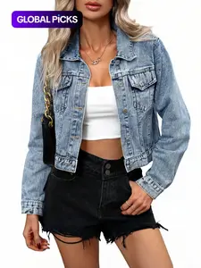 Short Denim Jacket with Snap Pockets, Spring Summer Fashion, light weight denim jacket for women,Casual Wear, Women's Stylish Outerwear, Coats, Slim-Fitting Design, Lightweight, Womenswear, Style, Fitted