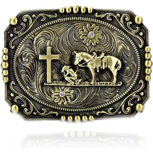 Western Cowboy Belt Buckles – Fashionable Designs featuring Gold Eagle, Bull, Wolf, Cross, and Prayer Horse motifs for Men and Women