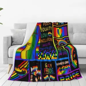 Rainbow Patchwork Plush Blanket, Colorful Flannel Throw for Cozy Home Decor, Soft Aesthetic Blanket for Sofa, Bed, Travel & Relaxing Comfort