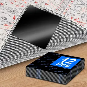 Rug Grippers & Carpet Tape - 12 count Square Anti-Slip Pads for Area Rugs, 3.9 Inch,  Curling & Sliding, Ideal for Hardwood, Tile, Marble, and Laminate Floors