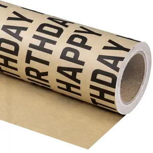 Kraft Paper Gift Wrap, Birthday Party Decor, DIY Craft Supplies, 43.2cm X 1000cm, Text Printing, Perfect for Celebrations