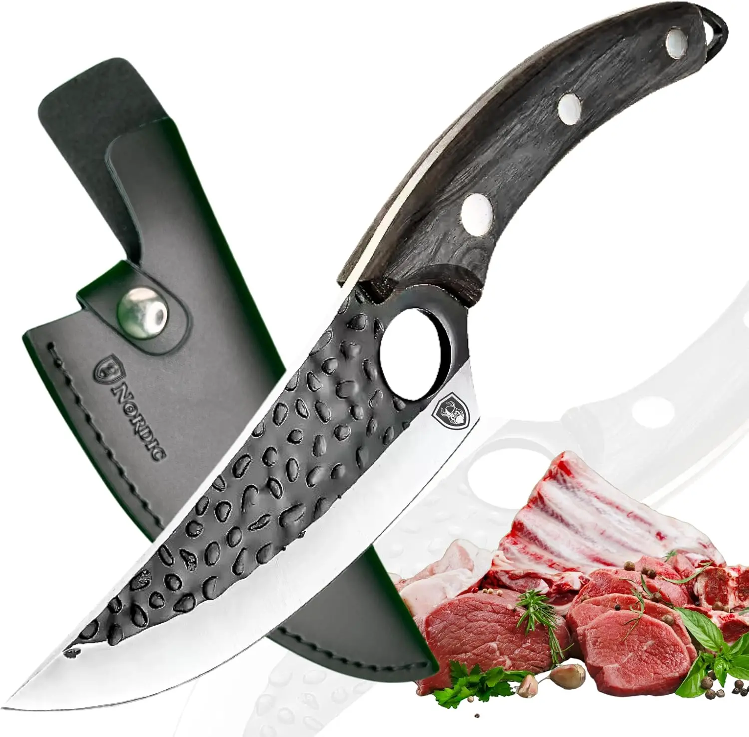2024 New Forged Boning Viking Knife with Leather Sheath - High Carbon Steel Outdoor Knife with Viking Look, Multipurpose Tool for Camping, Kitchen, Outdoor Knives