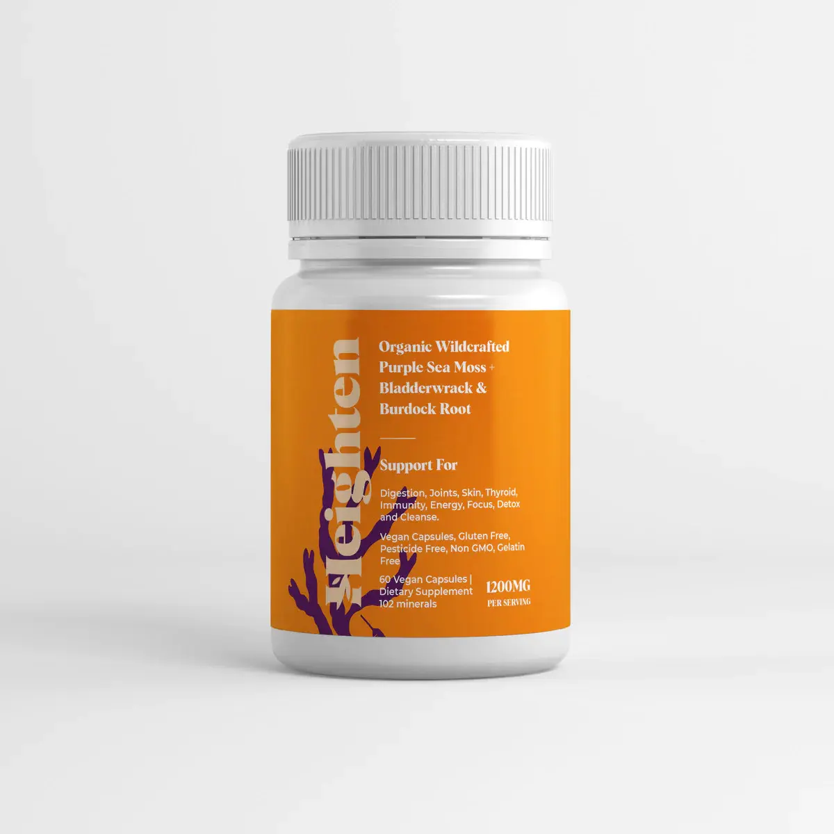 Heighten's Wildcrafted Purple Sea Moss | Bladderwrack & Burdock Root - 60 Vegan Capsules (1200 MG)