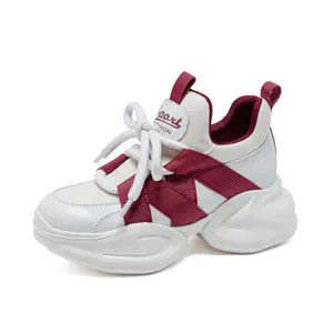 Genuine leather dad sneakers for women, 2026 spring new model, black thick-soled, height-increasing, trendy versatile sneakers