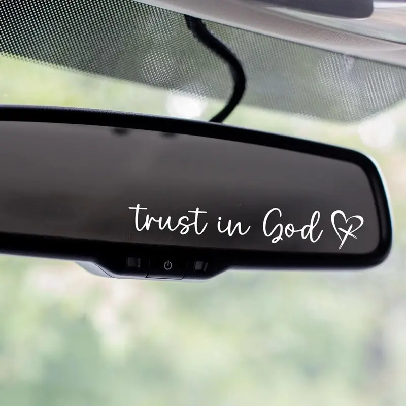 Trust in God Rearview Mirror Sticker Decal - White Waterproof Vinyl Safe Driving Reminder for Cars Trucks Decorative Sticker