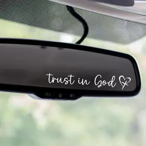 Trust in God Rearview Mirror Sticker Decal - White Waterproof Vinyl Safe Driving Reminder for Cars Trucks Decorative Sticker