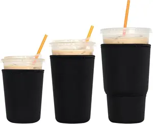 3 Pack Reusable Iced Coffee Sleeves - Xumbtvs Insulator Sleeve for Cold Beverages, Neoprene Cup Holder for Starbucks Coffee, Dunkin Coffee, More (Black) Disposable Drinkware Mug Bottles