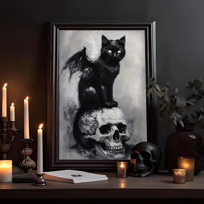 Black Cat  Dark Gothic  Wall Art Poster Unframed, Spooky Gothic Print, Witchy Goth Room Decor, Weird Art 205,  Home Decor, Retro Poster Gif for Her