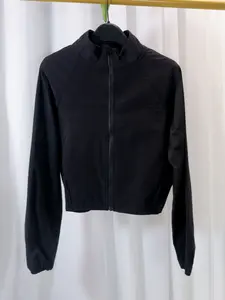 Lightweight Sun Protection Quick-Dry Long Sleeve Short Yoga Fitness Jacket, Stand Collar Zipper Loose Fit Outdoor Hiking Coat, Sports Yoga Jacket