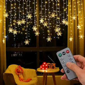 Christmas Snowflake Window Curtain String Lights, 8-Function USB Powered + Remote Control, 96 LED Fairy Lights LED Indoor & Outdoor Lights  for Bedroom Patio Room Garden Party Home Xmas Decor Indoor Outdoor Christmas Tree Decorations, Warm White