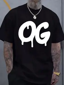 Men's Plus Size Vintage OG Logo Graphic T-Shirt - Lightweight Short Sleeve Crew Neck, Breathable Big & Tall Casual Shirt for Gym, Travel & Casual Attire - Black/White Retro Print (Ideal Gift for Christmas/Black Friday), PLUS SIZE