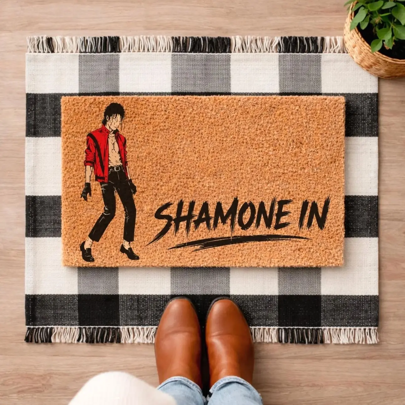 Shamone In Doormat – Funny Michael Jackson Inspired Welcome Mat | Pop Culture Front Porch Decor