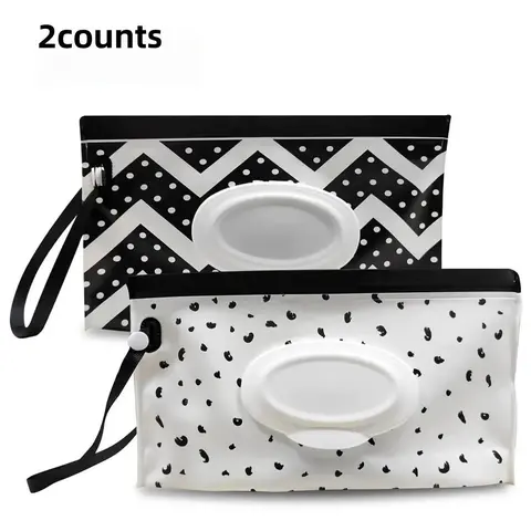 Wet Wipes Storage Bag, 2 Counts Portable Flip Top Wet Wipes Pouch, Wet Wipes Dispenser Bag, Storage Organizer for Home & Travel, Holder
