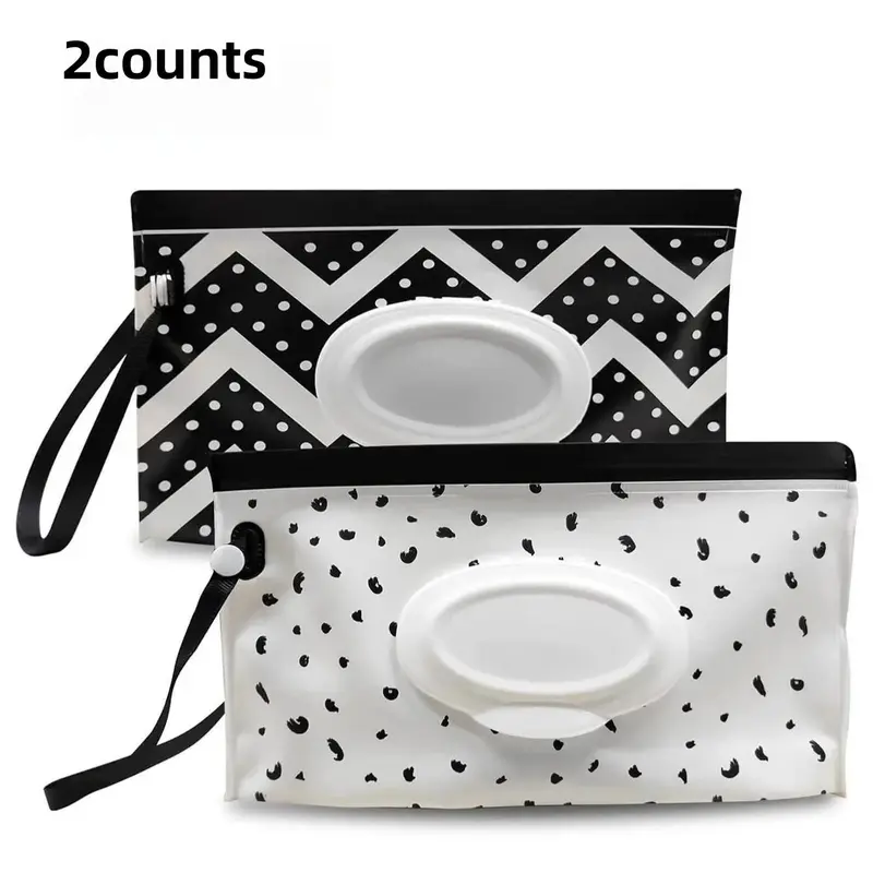 Wet Wipes Storage Bag, 2 Counts Portable Flip Top Wet Wipes Pouch, Wet Wipes Dispenser Bag, Storage Organizer for Home & Travel, Holder