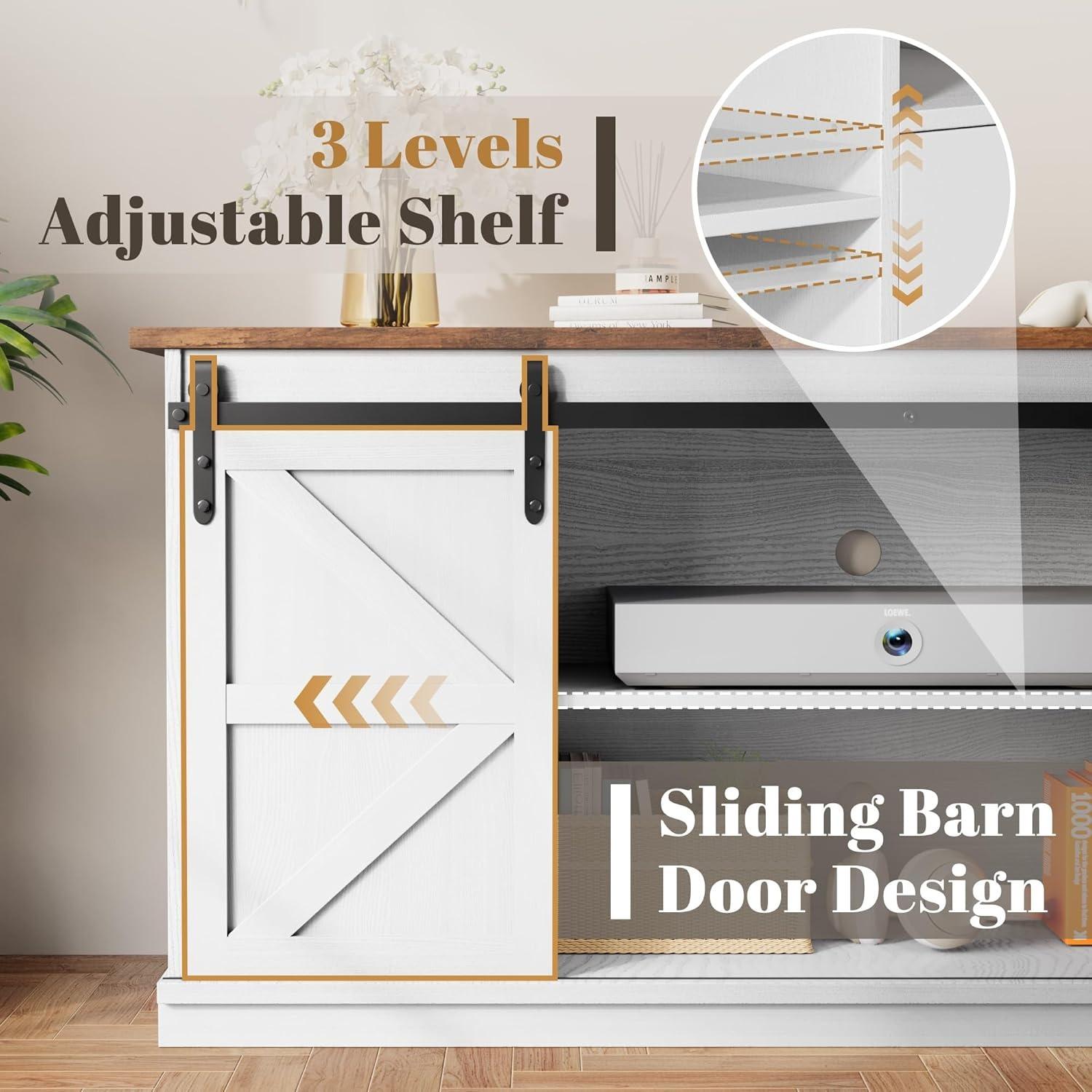 FURMAX TV Stand for Televisions up to 65 Inchs, with Sliding Barn Doors and 4 Storage Drawers, Console Table and Media Furniture for Living Room, 58 Inch