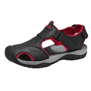 Men's Unisex Outdoor Closed-Toe Sandals: Soft Leather-like Upper, Breathable Cutout Design, Adjustable Hook-and-Loop Strap, Non-slip Sole. Unisex style fits men and women, perfect for summer daily wear, beach and outdoor activities.