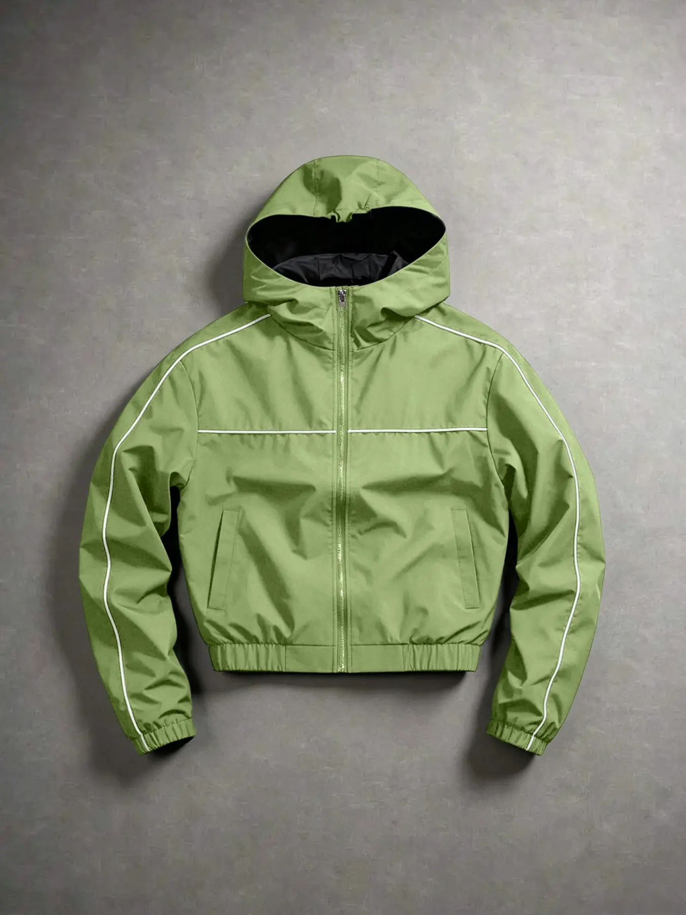 Men's Windproof Hooded Jacket, Striped Design, Zip Closure, Adjustable Hood, Side Pockets, Elastic Waist, All Seasons, Casual Style, Coats