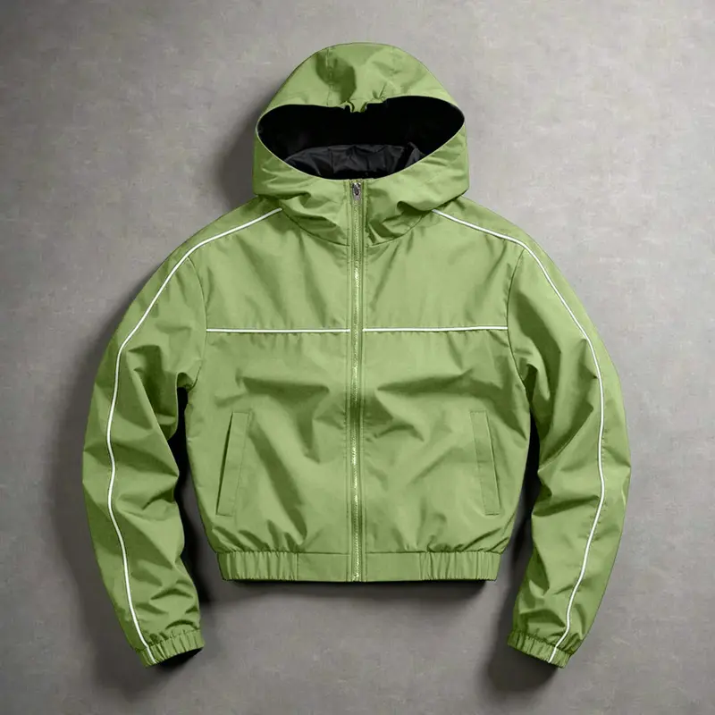 Men's Windproof Hooded Jacket, Long Sleeve, Striped Design, Zip Closure, Adjustable Hood, Side Pockets, Elastic Waist, All Seasons, Casual Style, Coats, Casual Fashionable Jacket