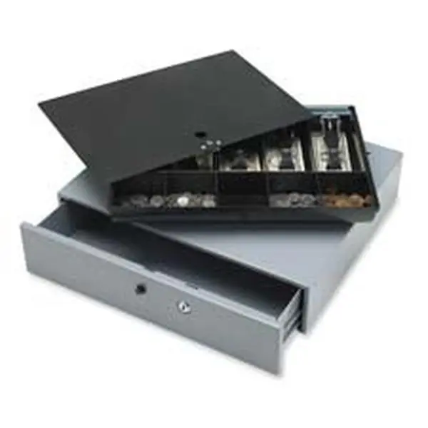 Sparco SPR15504 Gray Cash Drawer - Office Accounting Supplies Cash Dispenser with Removable Tray, Alarm Bell, Button Drawer Release, Key Lock, Undercounter/Overcounter Mounts, 17.75in x 15.75in x 3.75in