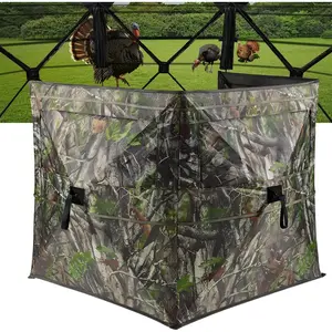 3-Panel See-Through Turkey Hunting Blind, Full 360° Visibility Pop Up Ground Blind with One-Way Fabric, Silent Operation, Ultra-Portable for Vest, Instant Setup