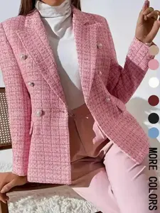 Classic Plaid Blazer Jacket for Women, Elegant Fitted Design, Thick Woven Fabric, Perfect for Fall & Winter, Versatile Style Lapel Blazer, Trendy Blazer