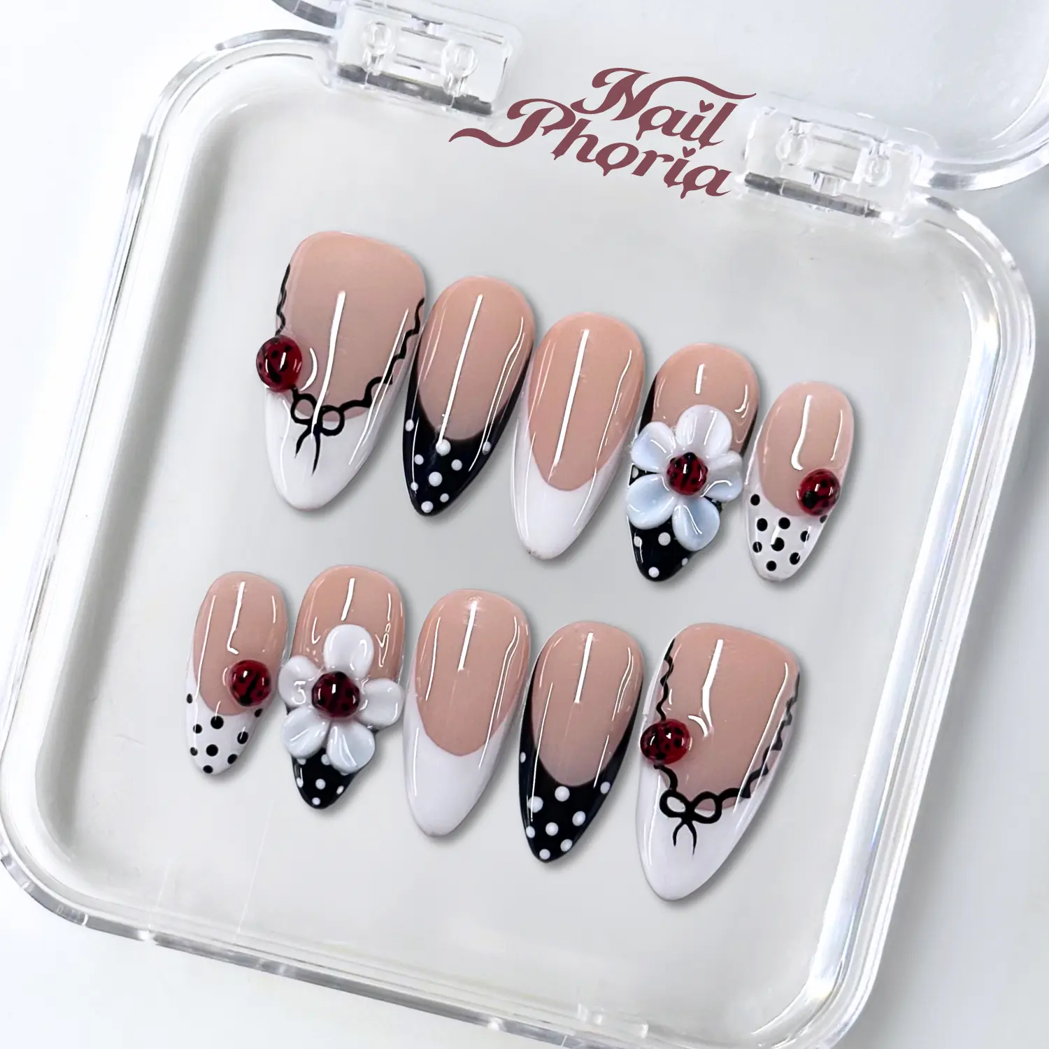 NailPhoria RUBY BUG - Handmade Press-On Nails | Reusable, Salon-Quality, Long-Lasting, Glossy Design