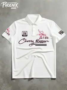 Unisex White Oversized Polo Shirt with Cherry Blossom & Tokyo Print Japanese Streetwear Top