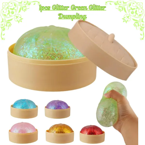 Glitter Dumpling Squishy Fidget Toy – Soft Slow Rising Stress Relief Squeeze Toy, Anxiety Relief Sensory Fidget, Moldable Squishy Stress Ball for Kids & Adults, Desk Toy & Gift, Green Glitter Dumpling