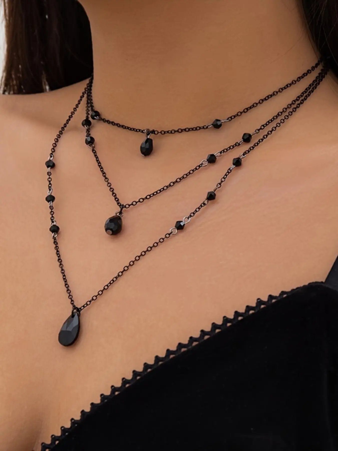 Women's Boho Style Necklace Set, Artificial Crystal Pendant Jewelry, Multi-Layer Gothic Dark Design for All Seasons Wear, Stacking Necklace